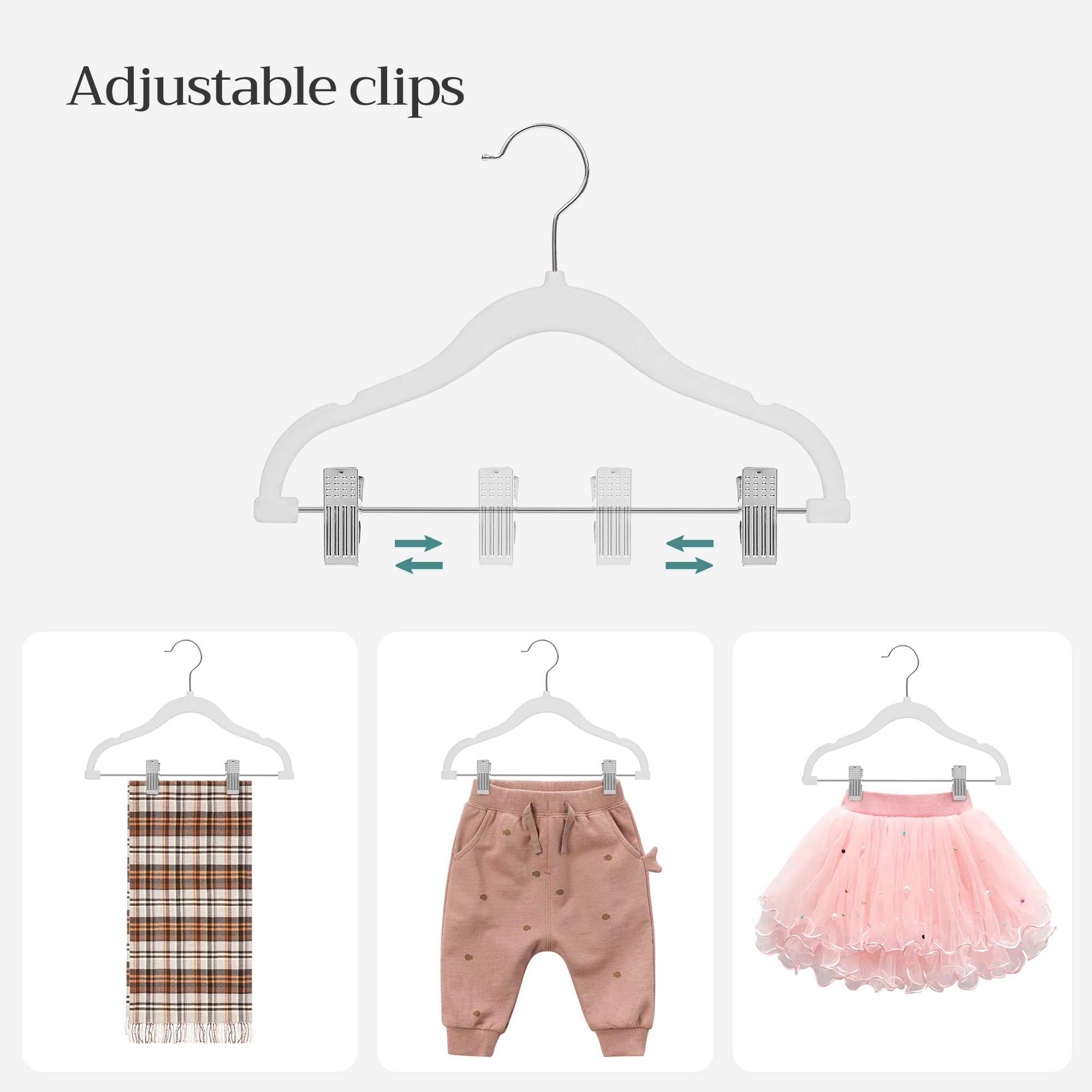 SONGMICS 30 Packs Baby Pants Hangers with Clips, Kids Hangers with 6 Clothes Dividers, Non-Slip Children’s Clothes Hanger, White UCRF013W30 - Image 4