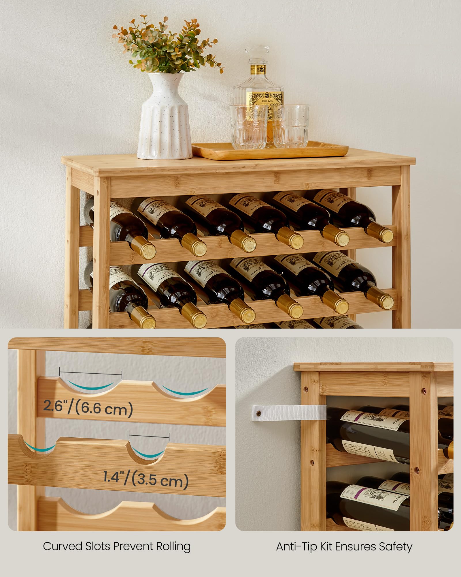 SONGMICS 42-Bottle Wine Rack Free Standing Floor, 7-Tier Display Wine Storage Shelves with Table Top, Bamboo Wobble-Free Bottle Holder for Kitchen Bar Dining Room Living Room, Natural UKWR27NL - Image 6