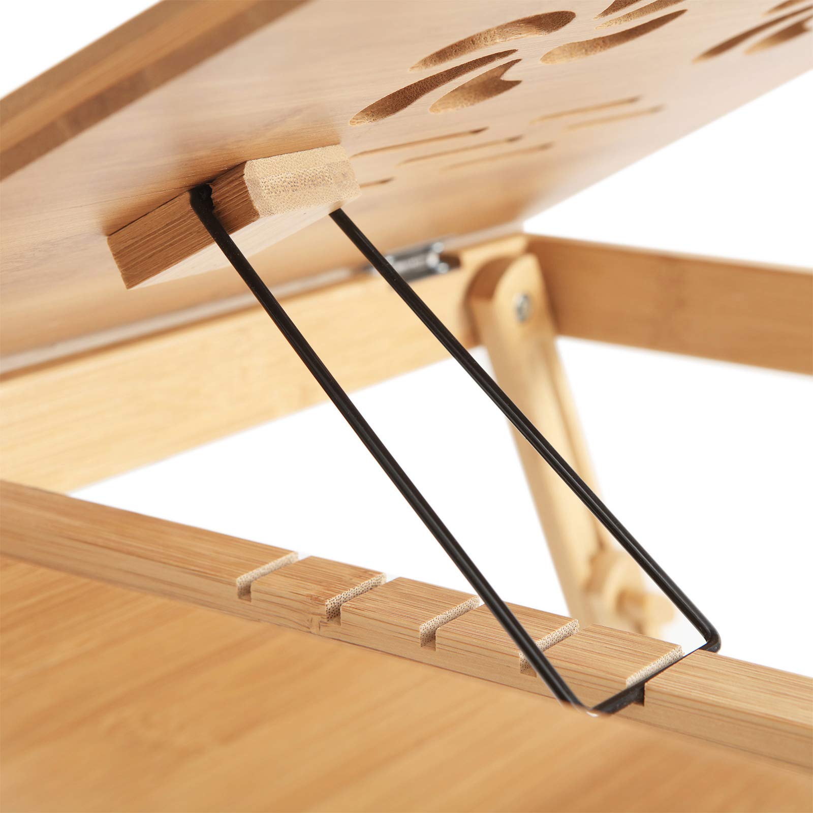 SONGMICS Bamboo Laptop Desk Serving Bed Tray Breakfast Table Tilting Top with Drawer - Image 8