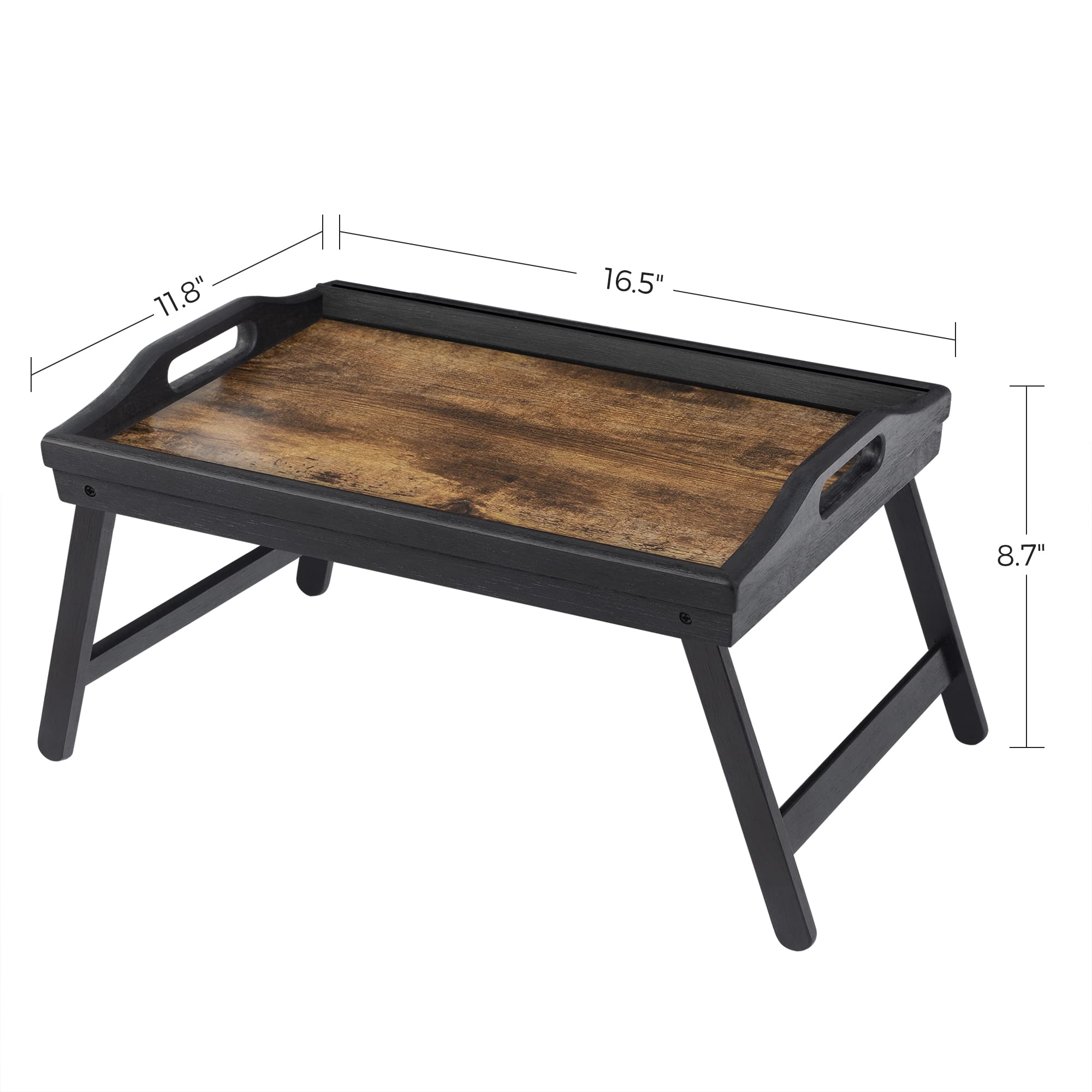 SONGMICS Bed Tray Table with Bamboo Folding Legs, Sofa Breakfast Tray, Serving Tray with Groove for Phone Tablet, Rustic Dark Brown ULLD111B01 - Image 4