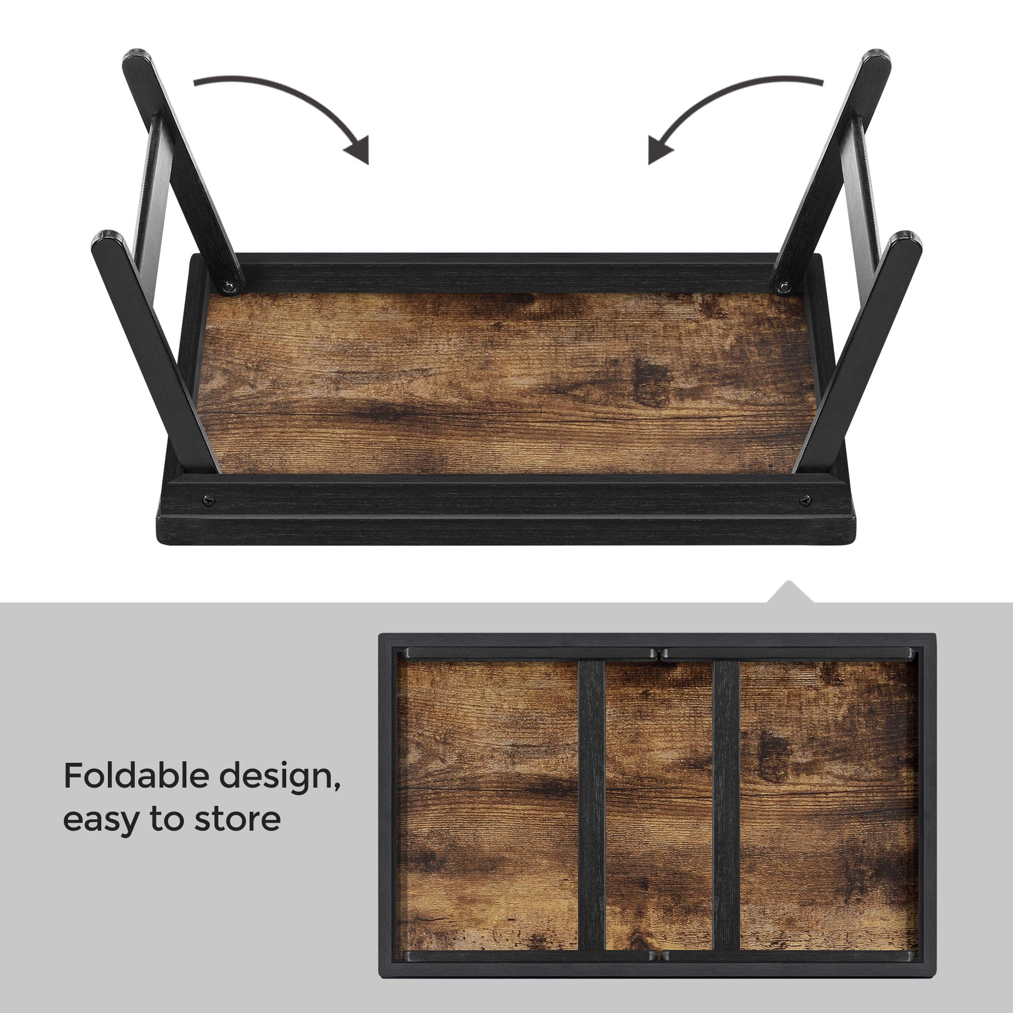 SONGMICS Bed Tray Table with Bamboo Folding Legs, Sofa Breakfast Tray, Serving Tray with Groove for Phone Tablet, Rustic Dark Brown ULLD111B01 - Image 6