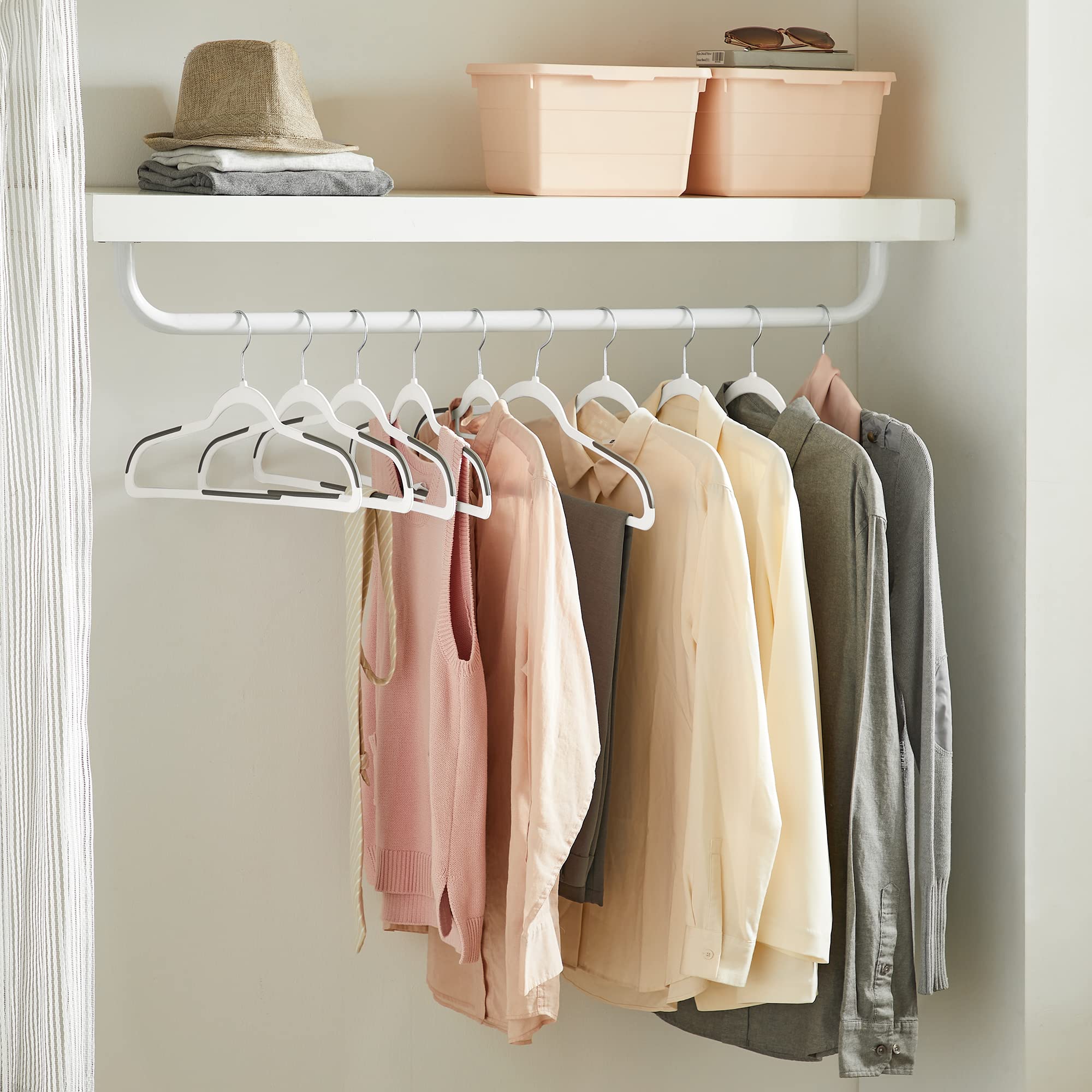 SONGMICS Clothes Hangers, Pack of 50 Plastic Coat Hangers, Space-Saving, Cloud White and Dark Gray UCRP050W50 - Image 3