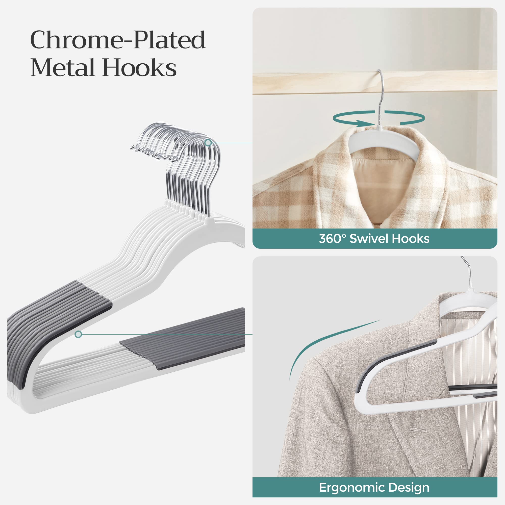 SONGMICS Clothes Hangers, Pack of 50 Plastic Coat Hangers, Space-Saving, Cloud White and Dark Gray UCRP050W50 - Image 5
