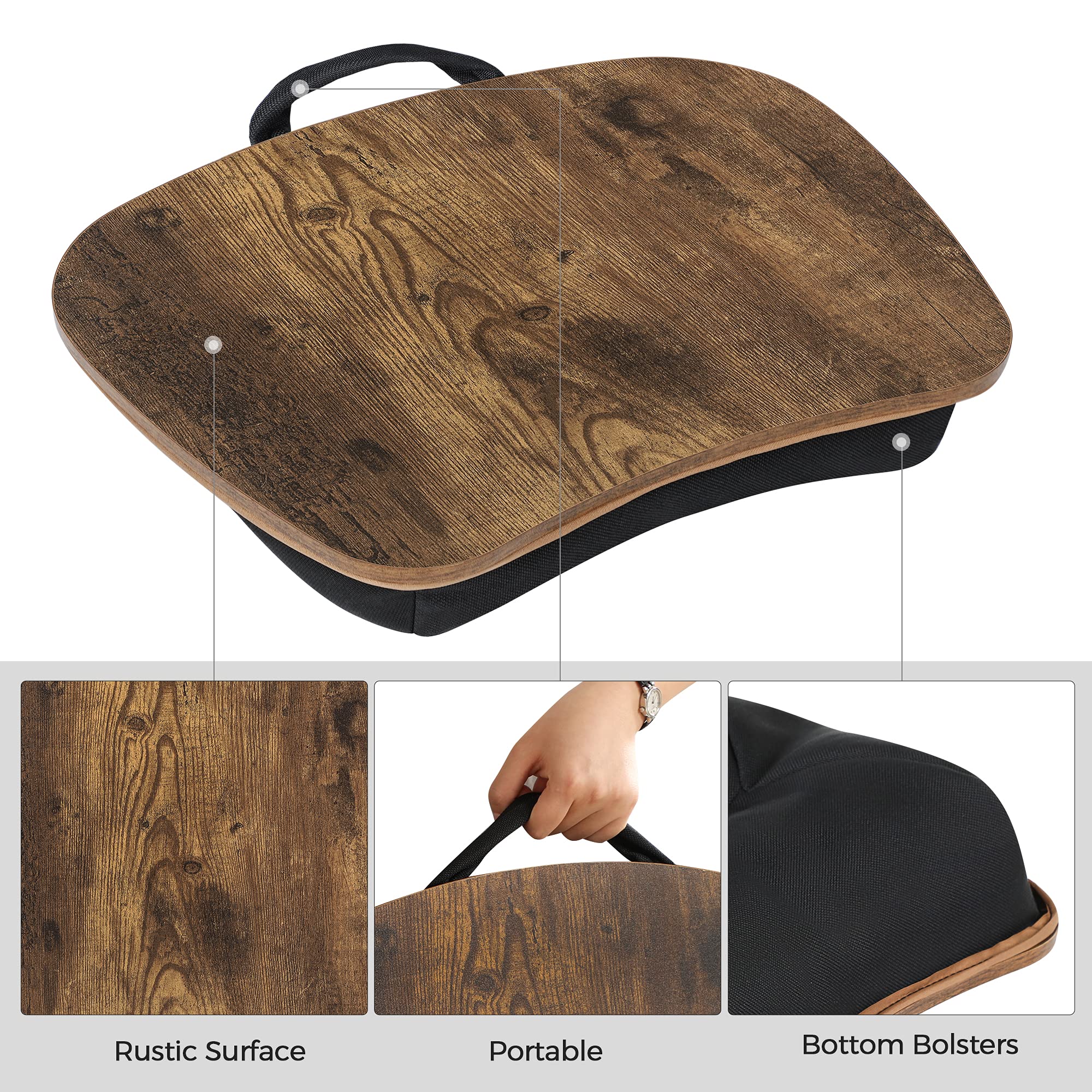 SONGMICS Lap Desk, Bed Tray, Laptop Table with Handle, Cushion, 12.6 x 15.7 x 3.1 Inches, Rustic Brown ULLD109B01 - Image 6