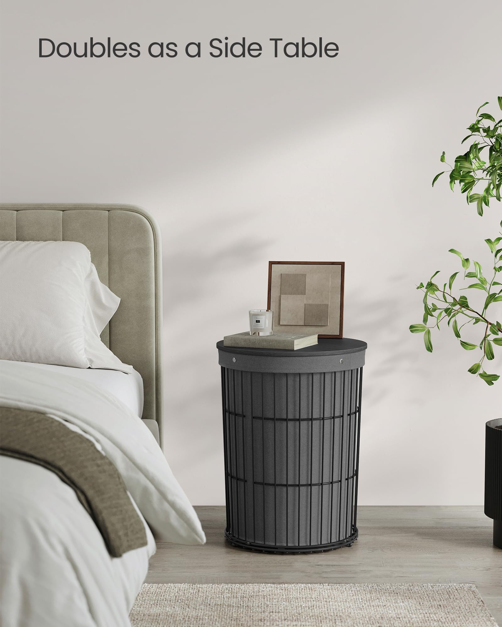 SONGMICS Laundry Hamper with Lid, Round Laundry Basket, 25 Gallons (95 L), Versatile, Removable Fabric Liner, Large Capacity, for Laundry Room, Bedroom, Living Room, Slate Gray ULCB160G01 - Image 3