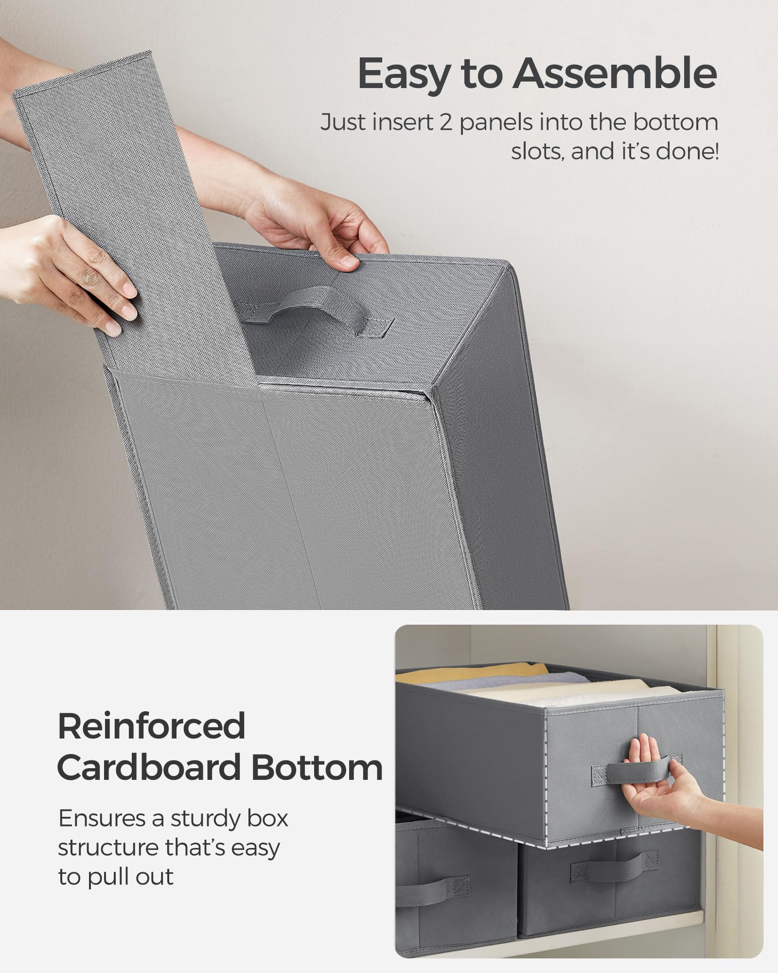 SONGMICS Set of 2 Large Size Wardrobe Clothes Organizers, 6-Compartment Foldable Drawer Organizers with Handles, 16.5 x 11.8 x 6.7 Inches, for Pants, Sweaters, Jeans, Dove Gray URUS009G02 - Image 4