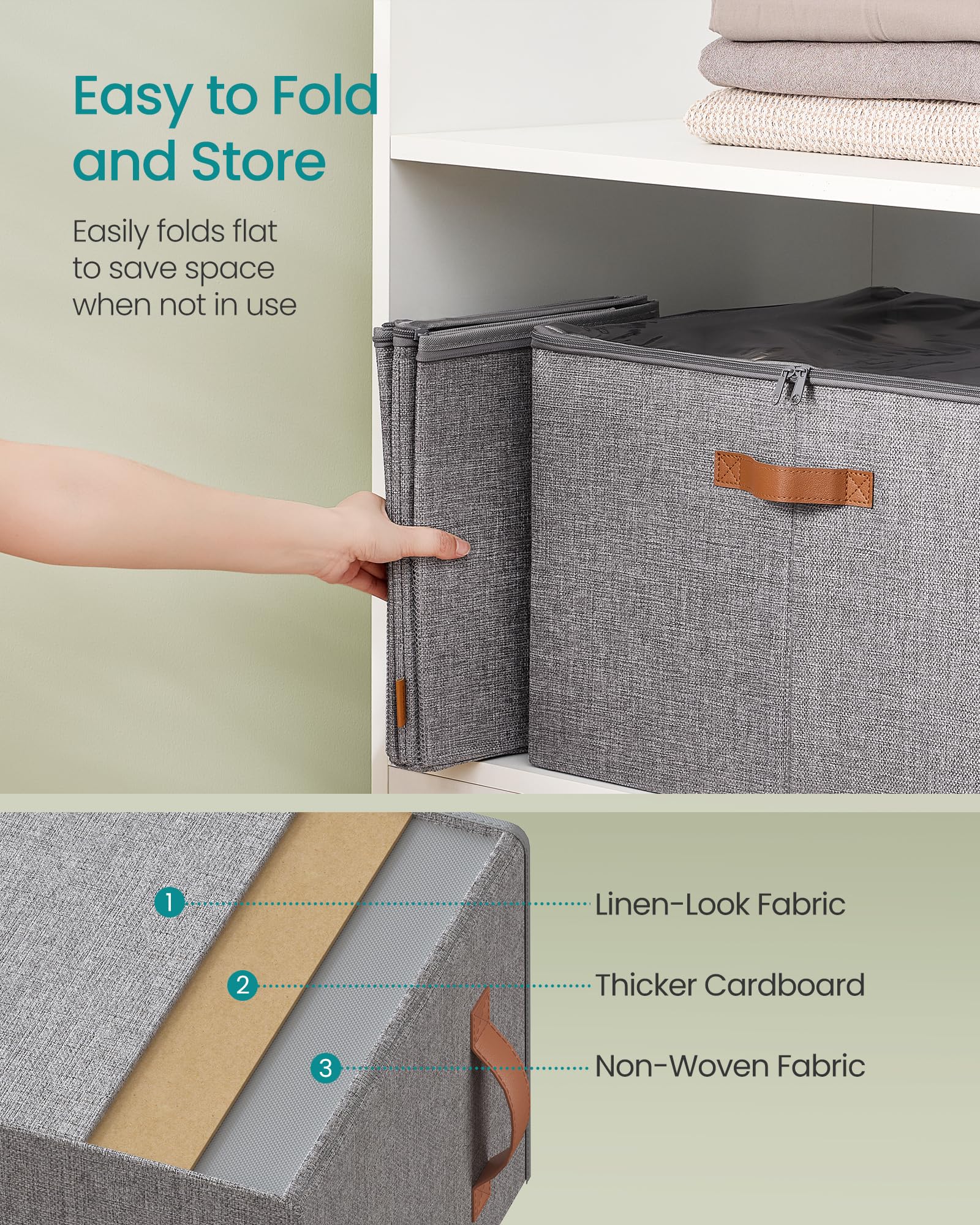 SONGMICS Shoe Organizer for Closet, Shoe Storage Bin, Fits 16 Pairs, Fabric Container with Handles and Clear Cover, Adjustable Dividers, Customizable, Dove Gray ULSP555G01 - Image 5