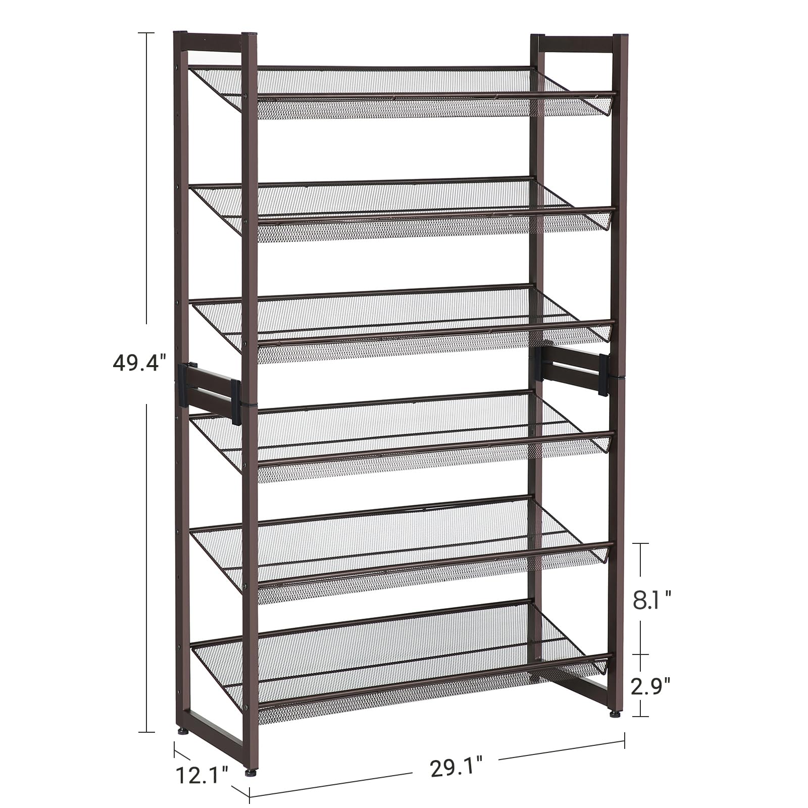 SONGMICS Shoe Rack, 6-Tier Shoe Organizer, Metal Rack for Garage, Set of 2, 3-Tier Stackable Shelf, with Adjustable Flat or Angled Shelves, 18-24 Pairs, Bronze ULMR03A-2 - Image 3