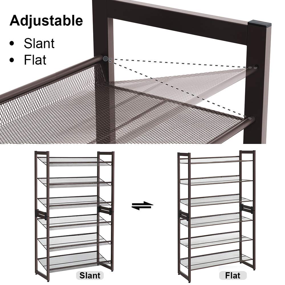 SONGMICS Shoe Rack, 6-Tier Shoe Organizer, Metal Rack for Garage, Set of 2, 3-Tier Stackable Shelf, with Adjustable Flat or Angled Shelves, 18-24 Pairs, Bronze ULMR03A-2 - Image 6