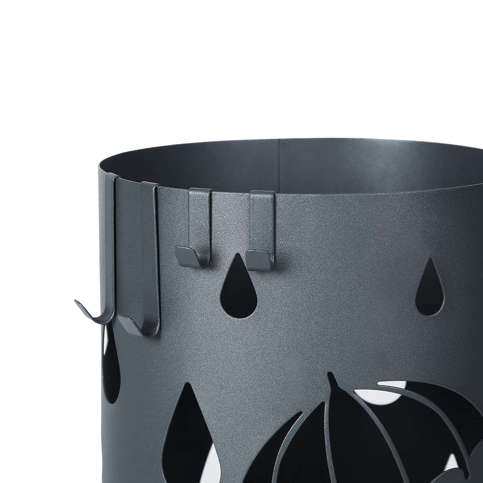 SONGMICS Umbrella Stand, Metal Umbrella Holder for Entryway, with Water Tray and 4 Hooks, 7.7 x 7.7 x 19.3 Inches, Round, Anthracite Gray ULUC23AG - Image 3